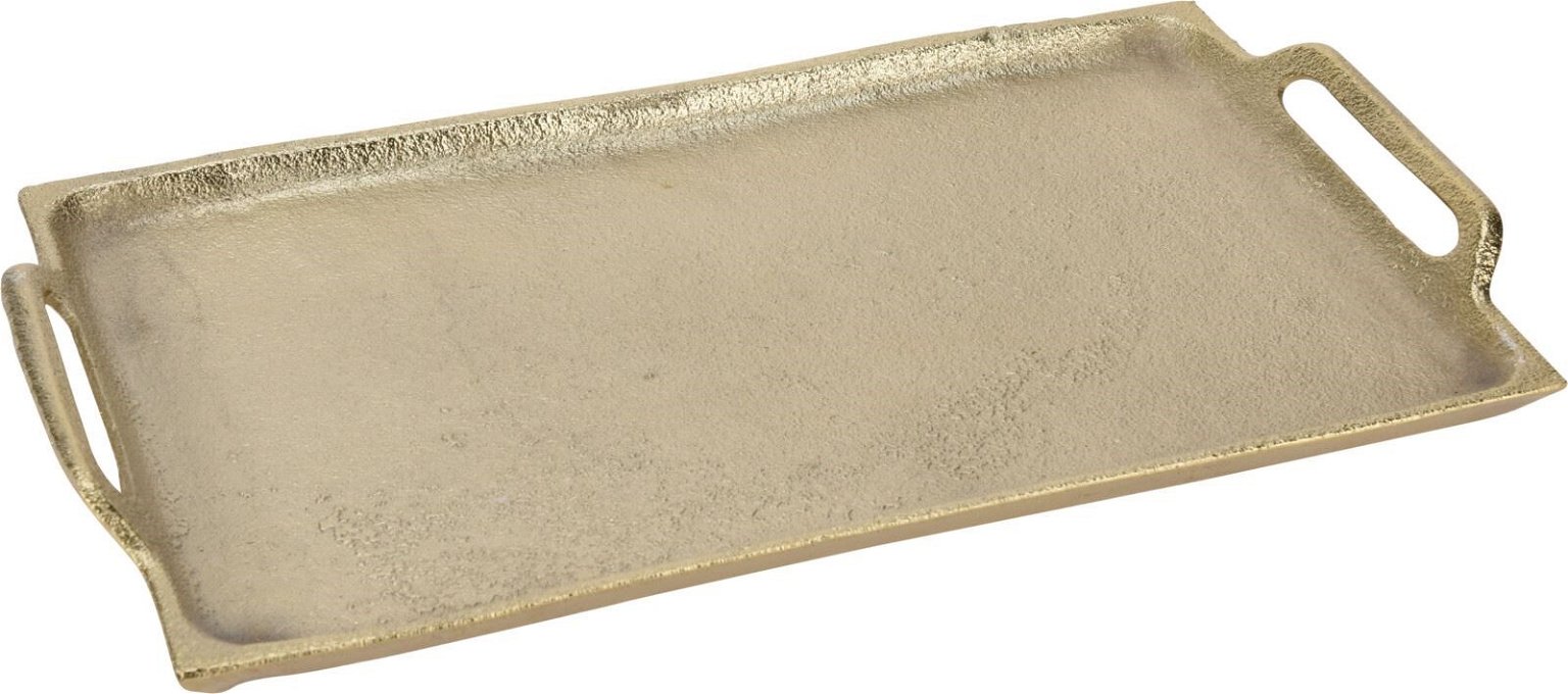 Dekoratyvinis padėklas su rankenėlėmis, aliuminis, aukso sp., 29 cm