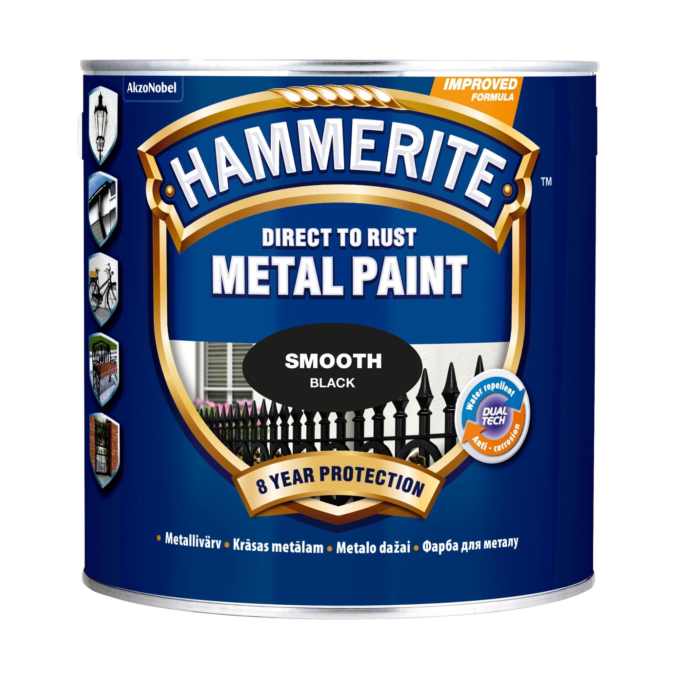 Metalo dažai HAMMERITE SMOOTH FINISH, blizgūs, juodos sp., 2,5 l-0