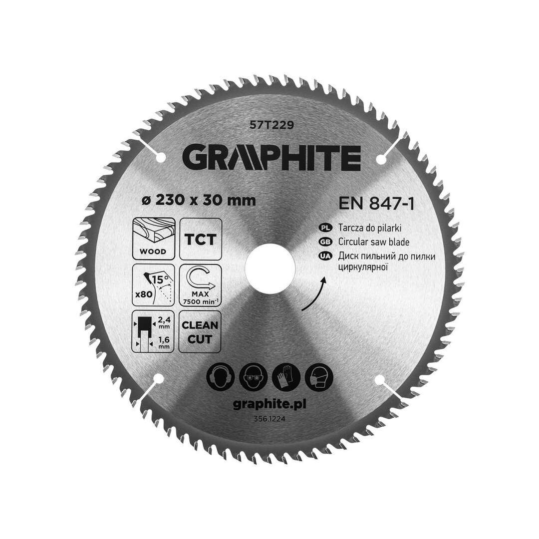 Medžio pjovimo diskas GRAPHITE, 230 x 2,4 x 30 mm, 80 dantų, TCT-0