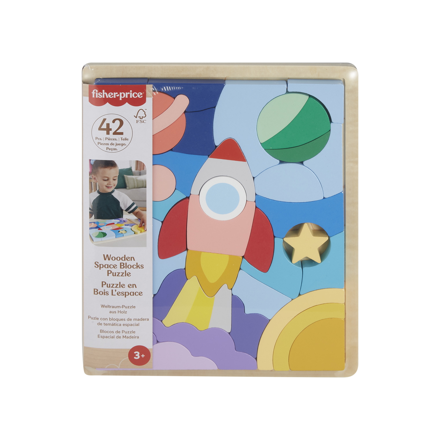 Fisher  price medinė dėlionė raketa-0