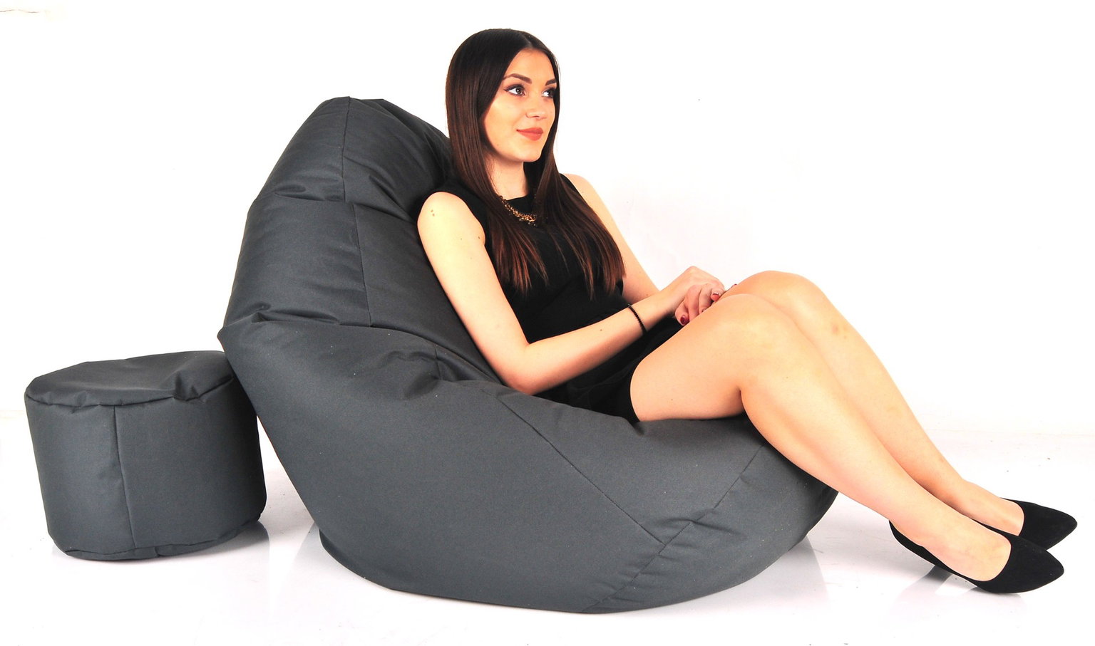 Sėdmaišis su pufu Mega Comfort XXL, kodura, grafito spalvos-1