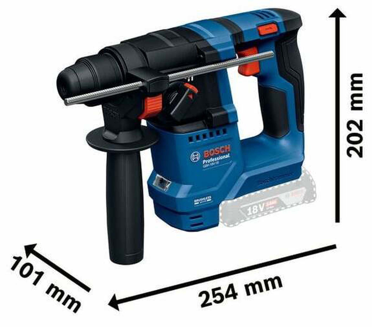 Akumuliatorinis perforatorius BOSCH GBH 18V-18 Solo, 18 V, 1,5 J, SDS-plus, be akumuliatoriaus - 5