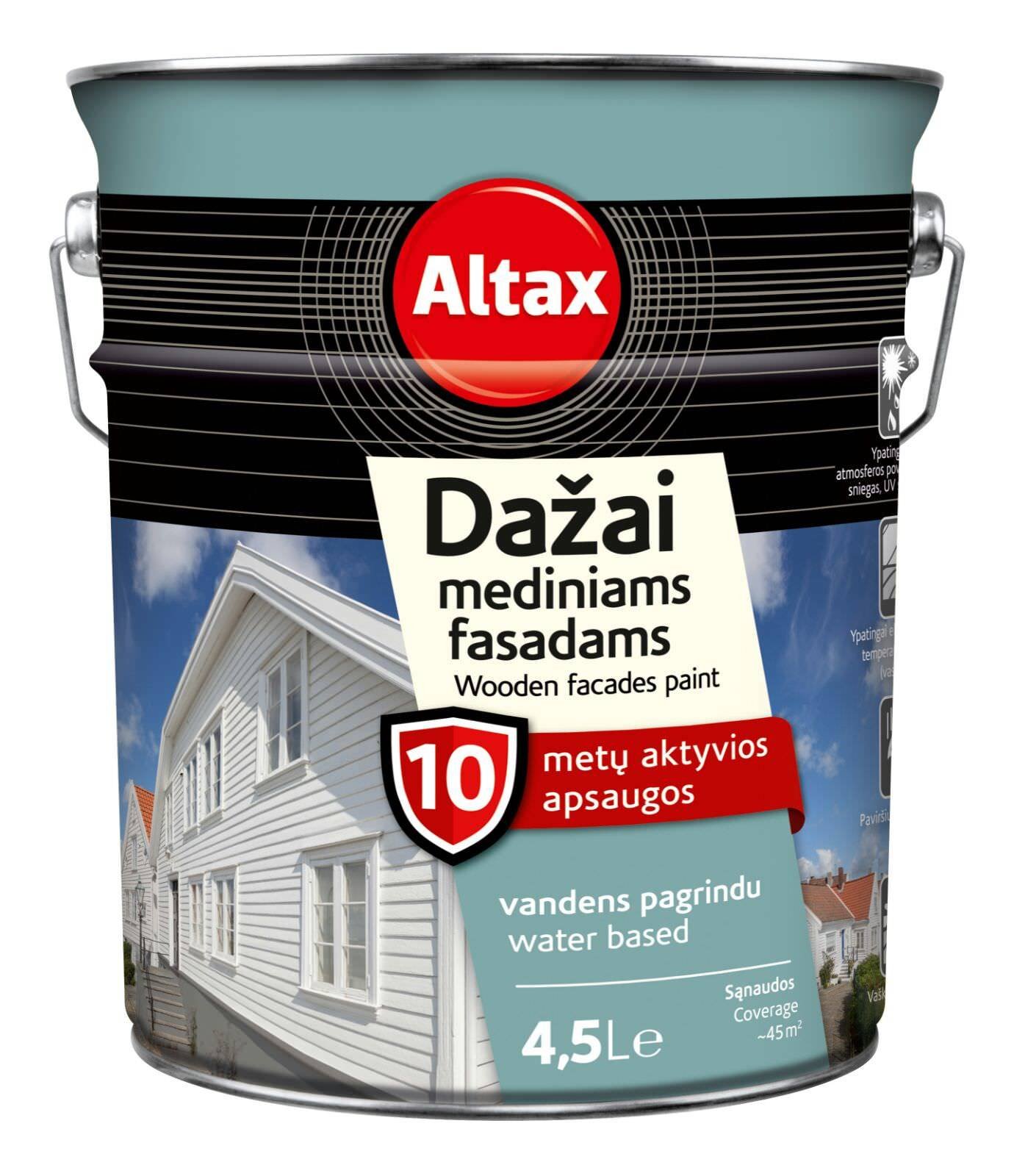 Medinių fasadų dažai ALTAX, šv. pilkos sp., 4,5 l