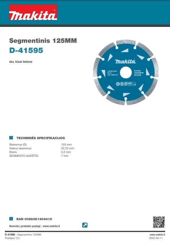 Deimantinis segmentinis pjovimo diskas MAKITA, 125 x 2,2 x 22,23 mm, betonui - 3