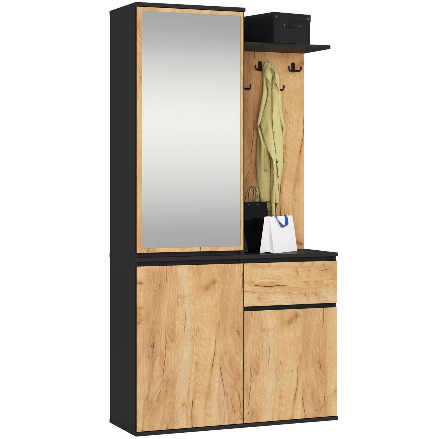 Prieškambario komplektas ENTRO PK, juoda/craft ąžuolo - 3