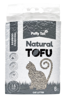 Tofu kraikas katėms PUFFY TAIL, su bambuko anglimi, 1,5 mm, 6 l