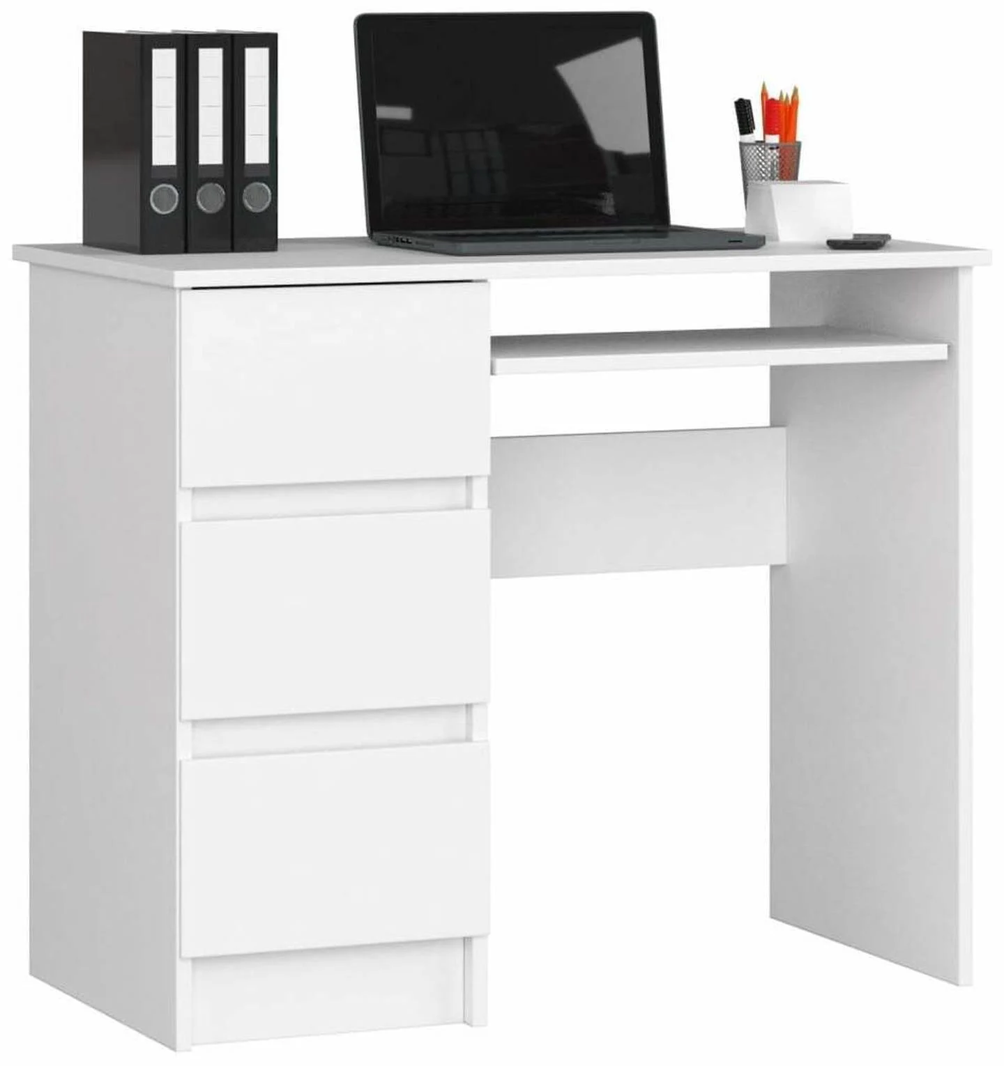 Rašomasis stalas su stalčiais, kairės pusės, 50 cm x 90 cm, 77 cm, balta sp.-0
