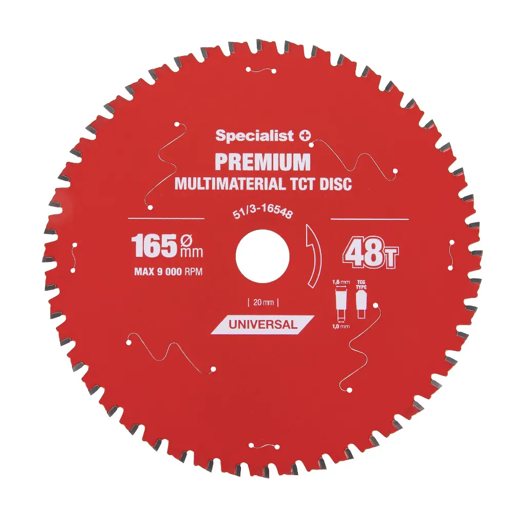 Universalus pjovimo diskas SPECIALIST+ Premium, 165 x 1,6 x 20 mm, 48 dantų, 0°, TCT-1