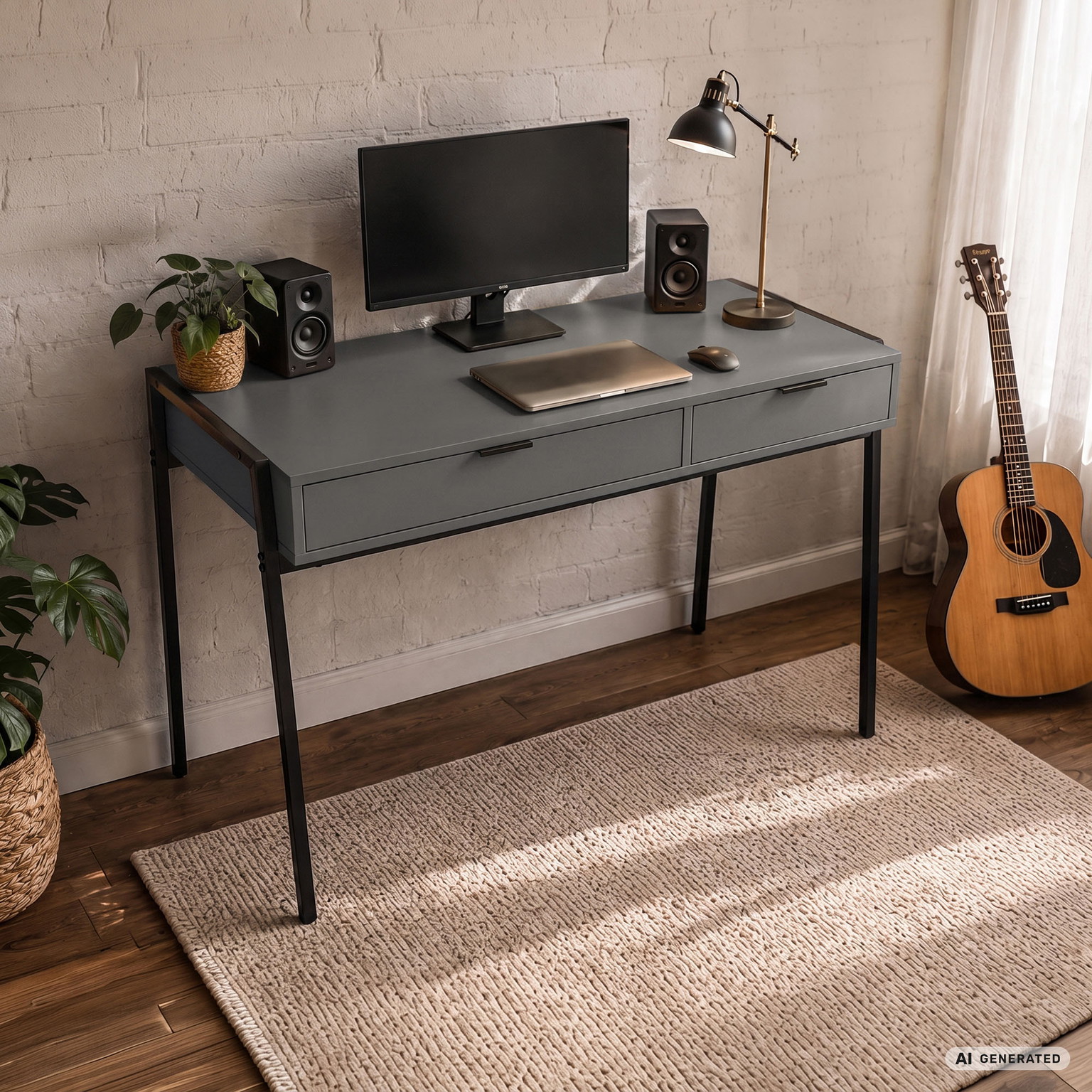 Rašomasis stalas su stalčiais Akord Furniture Factory Zentia, 100 cm x 45 cm, 80.5 cm, grafito sp./juoda sp. - 8