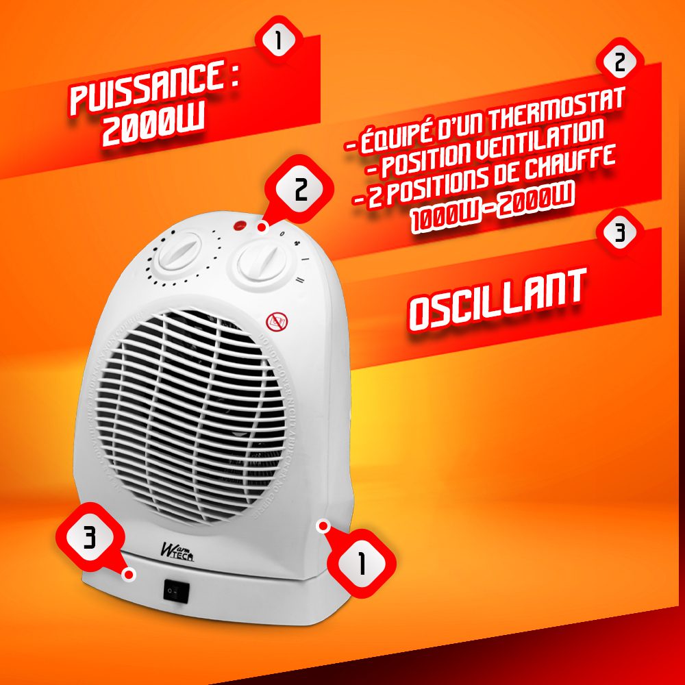 Elektrinis šildytuvas su ventiliatoriumi Warm Tech, 2000 W-1