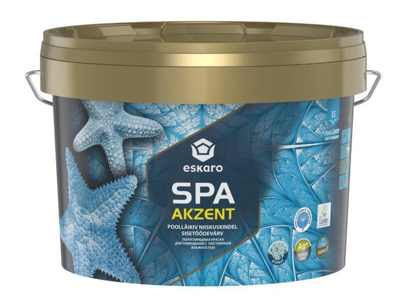 Lubų ir sienų dažai drėgnom patalpom ESKARO AKZENT SPA, pusiau blizgūs, baltos sp., 2,7 l-0