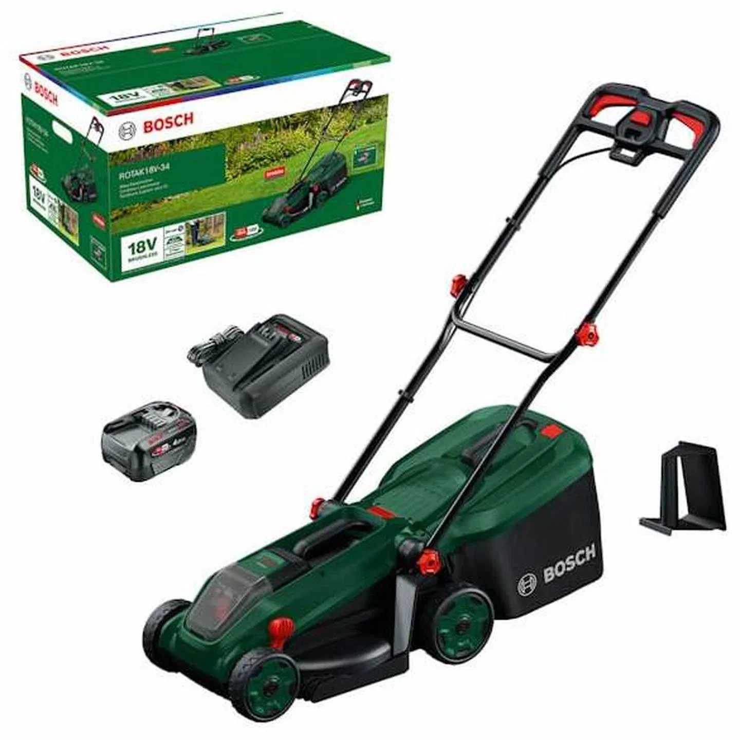Akumuliatorinė vejapjovė BOSCH Rotak 18V-34, 18 V, 4,0 Ah Li-ion, 34 cm, 35 l-0
