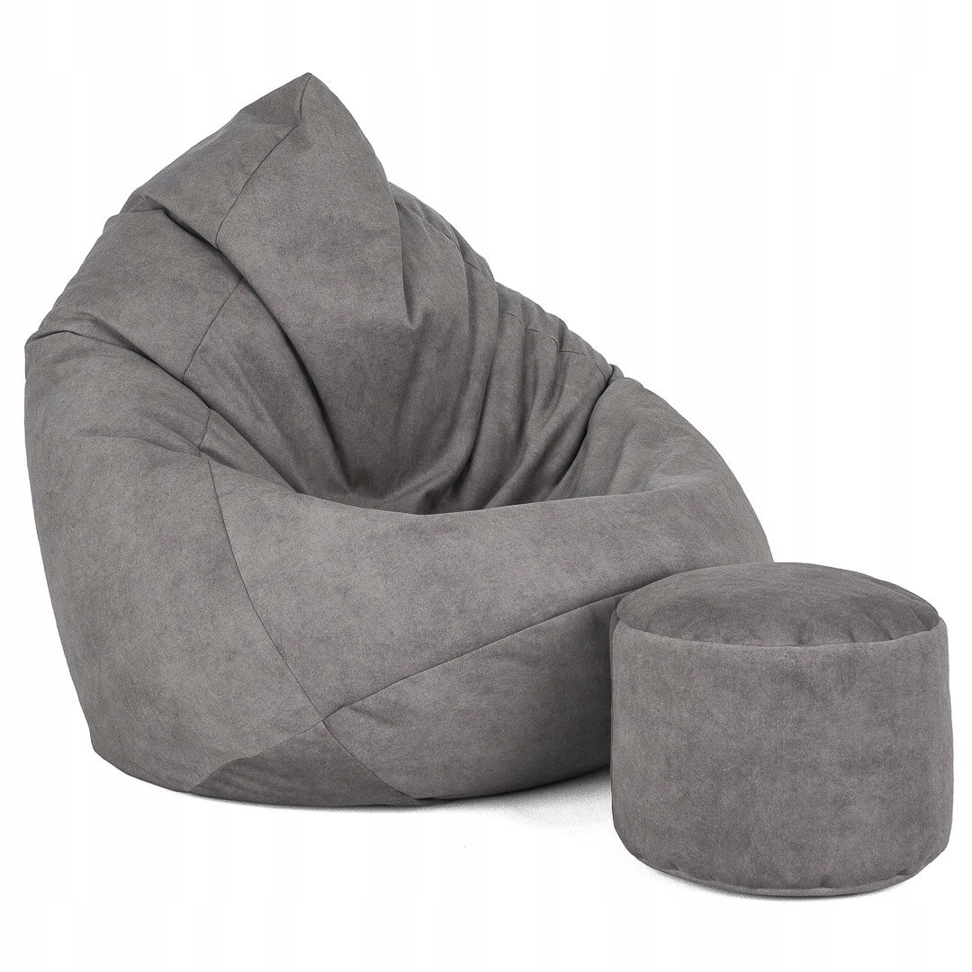 Sėdmaišis su pufu Mega Premium Terra Velour XXL, 100x130 cm, pilkas - 3