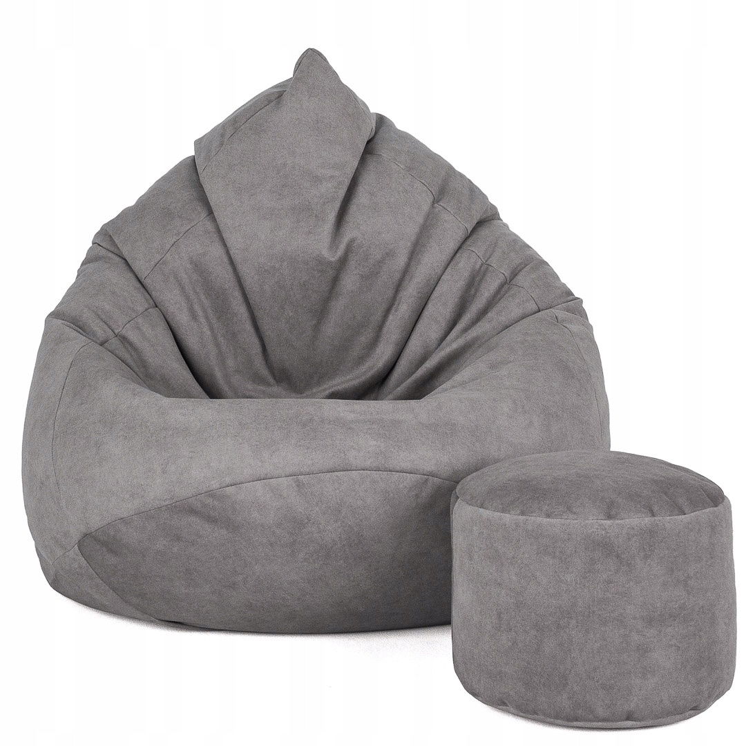 Sėdmaišis su pufu Mega Premium Terra Velour XXL, 100x130 cm, pilkas - 1