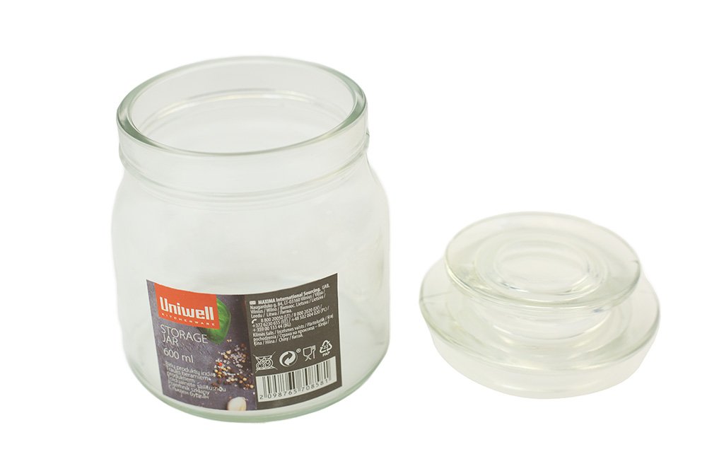 Stiklinis birių produktų indas UNIWELL, su stikliniu dangčiu, 600 ml - 2