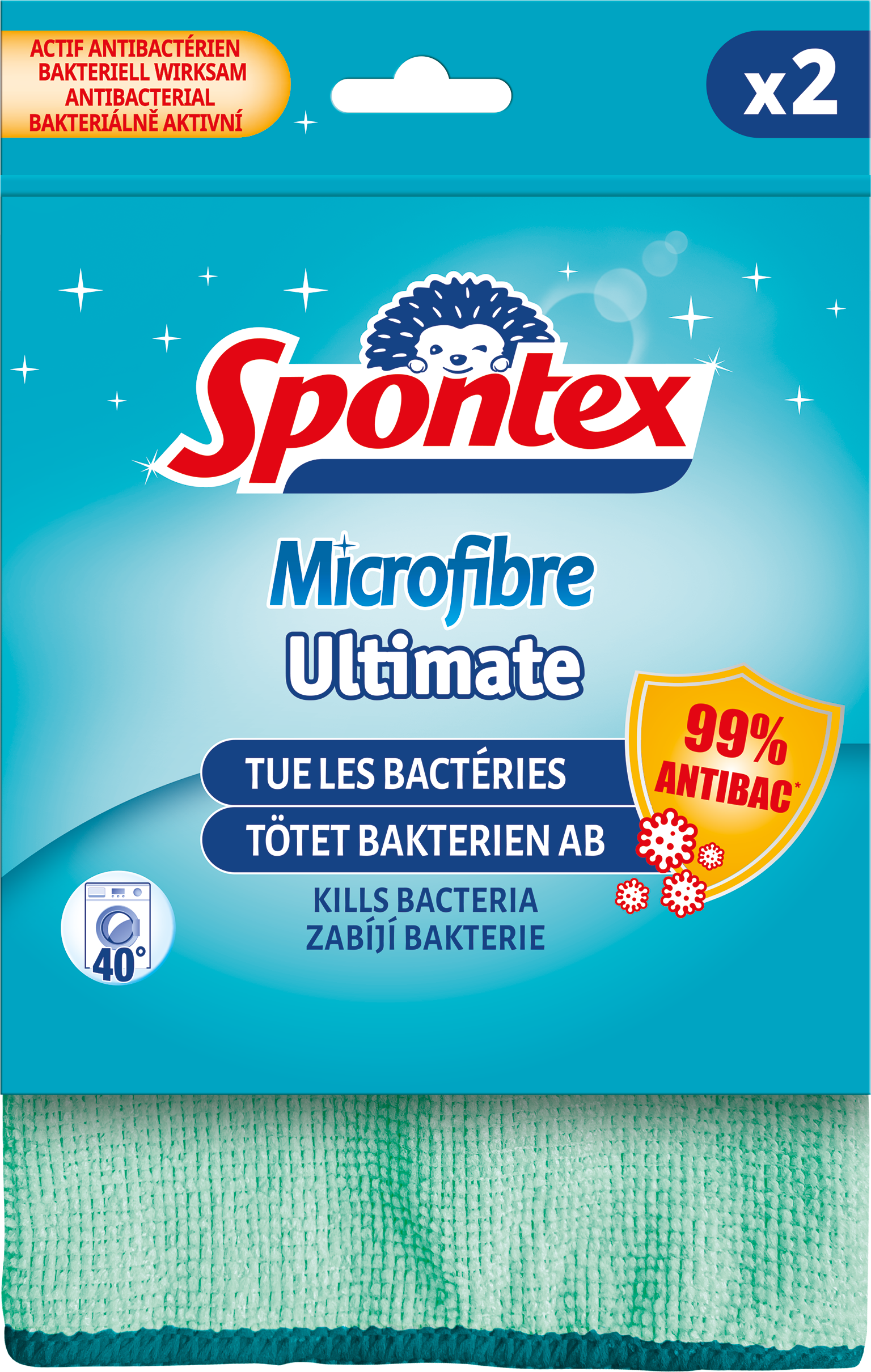 Mikropluošto šluostės su antibakterine apsauga SPONTEX ULTIMATE, 2 vnt.