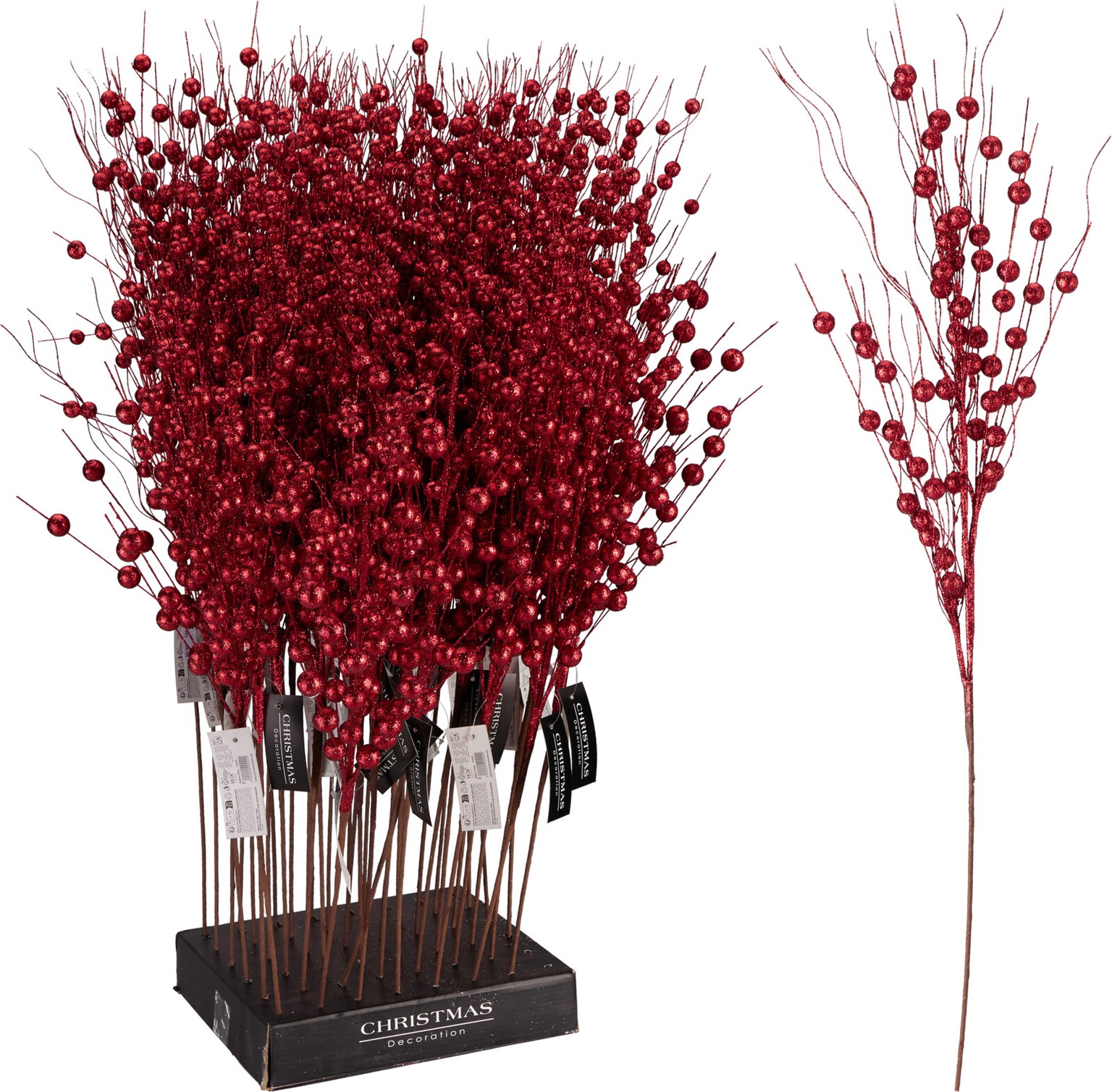 Dirbtinė šakelė XMAS GLITTER, raudonos sp., 2 rūšių, 80 cm-0