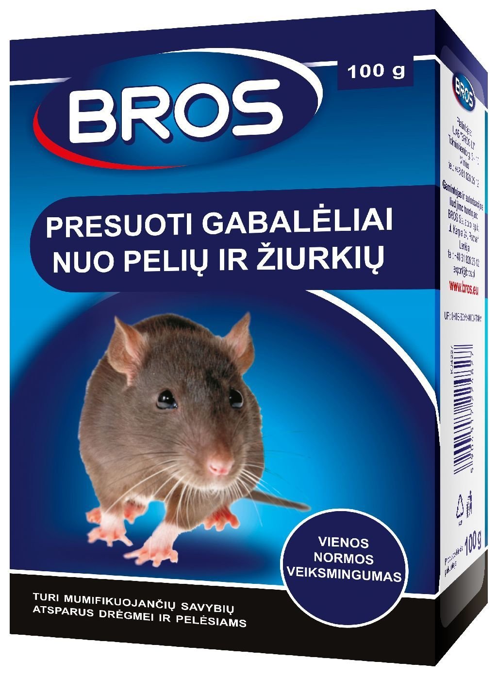 BROS Gabalėliai nuo pelių ir žiurkių 100g - ermitazas.lt