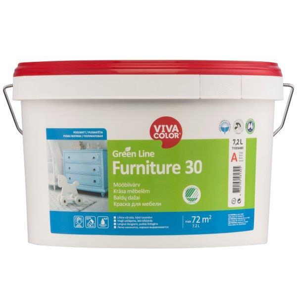 Baldų dažai VIVACOLOR GREEN LINE FURNITURE 30, pusiau matiniai, baltos sp., 7,2 l-0