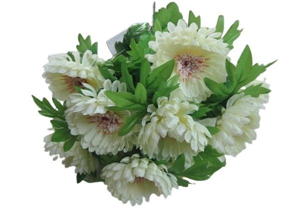 Dirbtinių gėlių puokštė CHRIZANTEMOS, kreminės sp., 12 žiedų, 42 cm