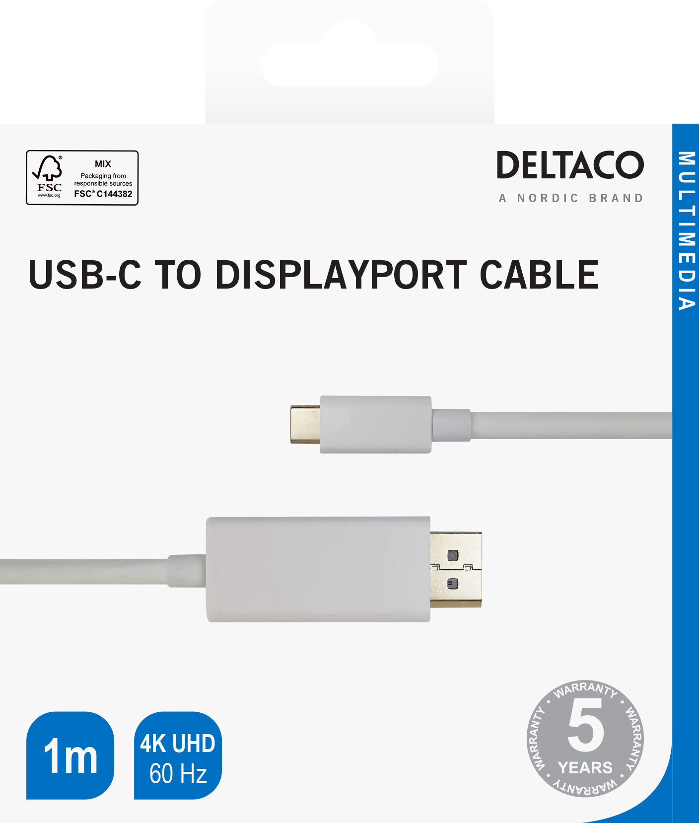 Kabelis DELTACO USB-C - DisplayPort, 1m, baltas - 3