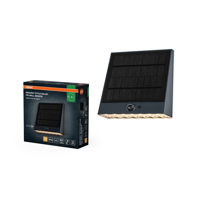 Sieninis LED lauko šviestuvas OSRAM ENDURA SOLAR FIN įkr. saule IP54 10W 3000K 1000lm su davikliu - 3