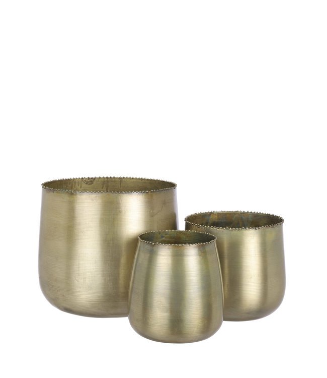 Metalinių vazonų rinkinys ANTIQUE, auksinės sp., 3 vnt., 18,5 x 17 cm