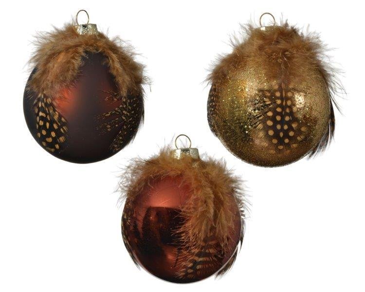 Kalėdinis eglės žaisliukas FEATHER, rudos/auksinės sp., 8 cm, 1 vnt.