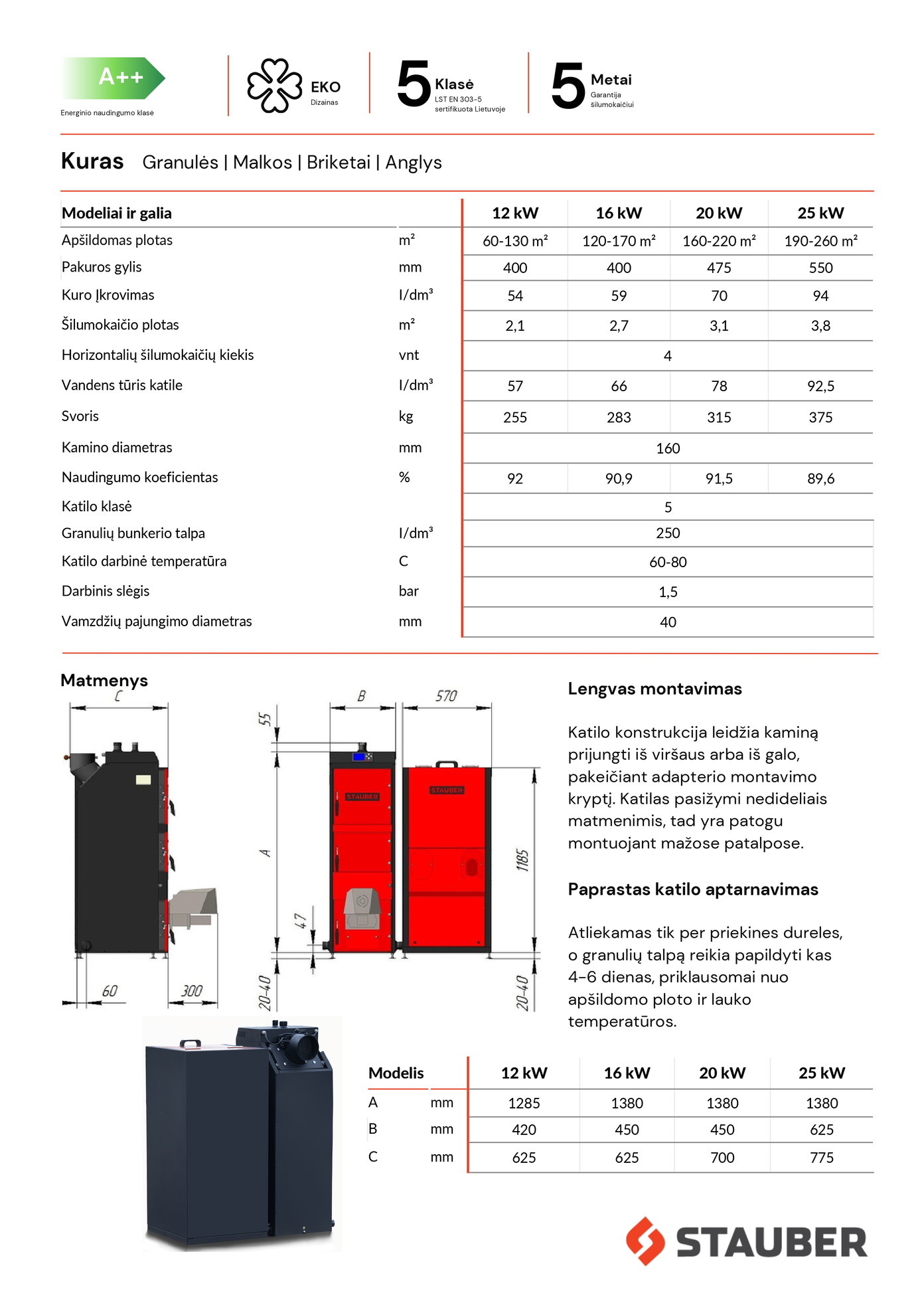 Granulinis, kombinuotas katilas STAUBER DUO PELLET, galia 20kW - 5