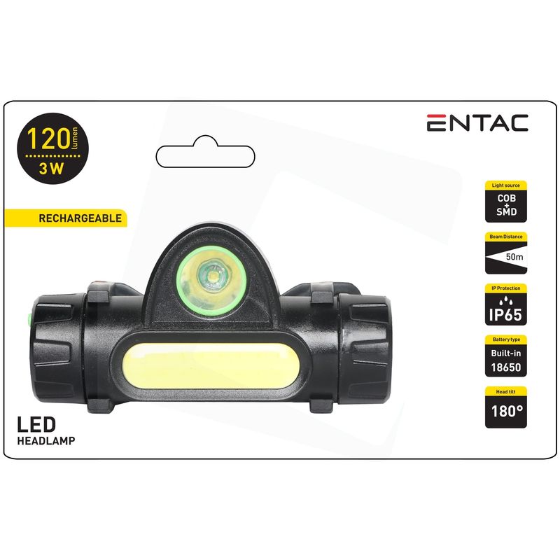 Pakraunamas žibintas ant galvos ENTAC, IP65, 3W, 120lm, pakraunamas USB, juodos sp. - 5