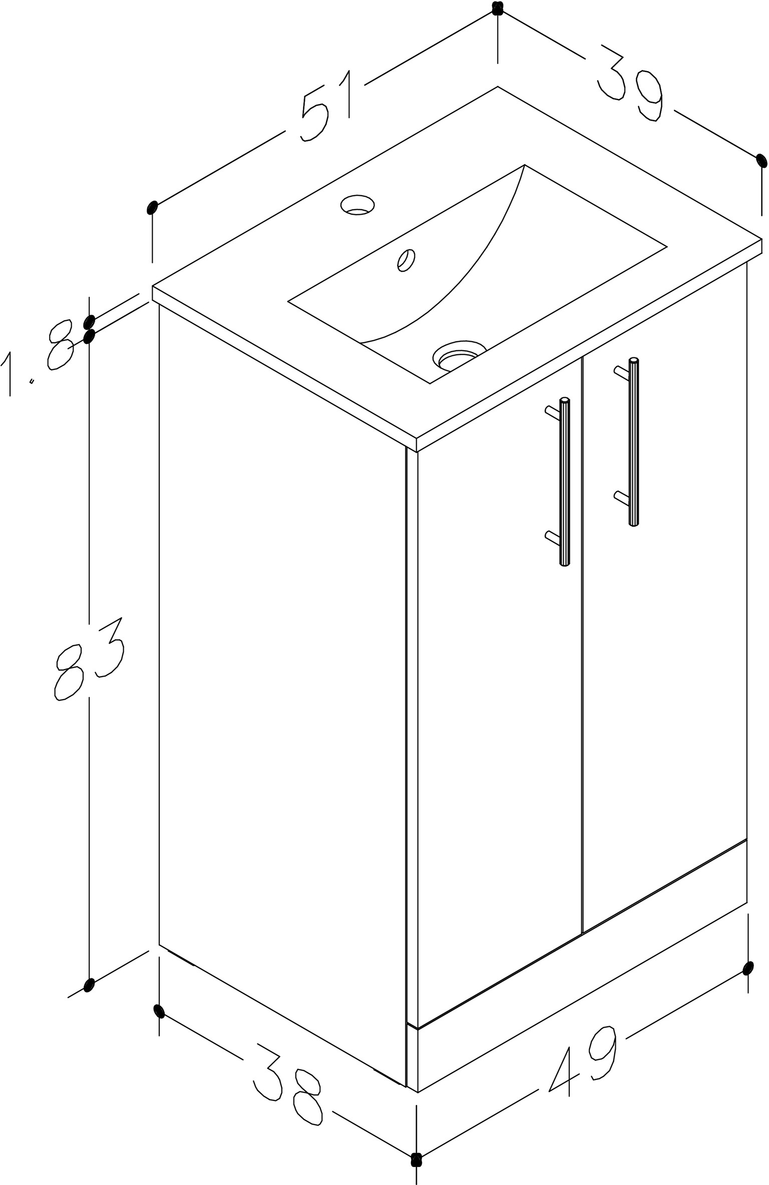 Vonios spintelė RB BATHROOM TETRA, su praustuvu, baltos sp., 50 x 85 x 22 cm-1