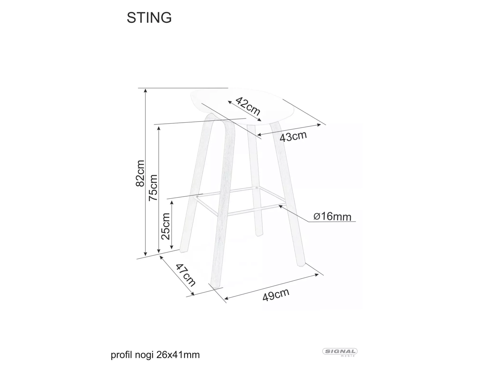 Baro kėdė STING, ąžuolo/balta-1