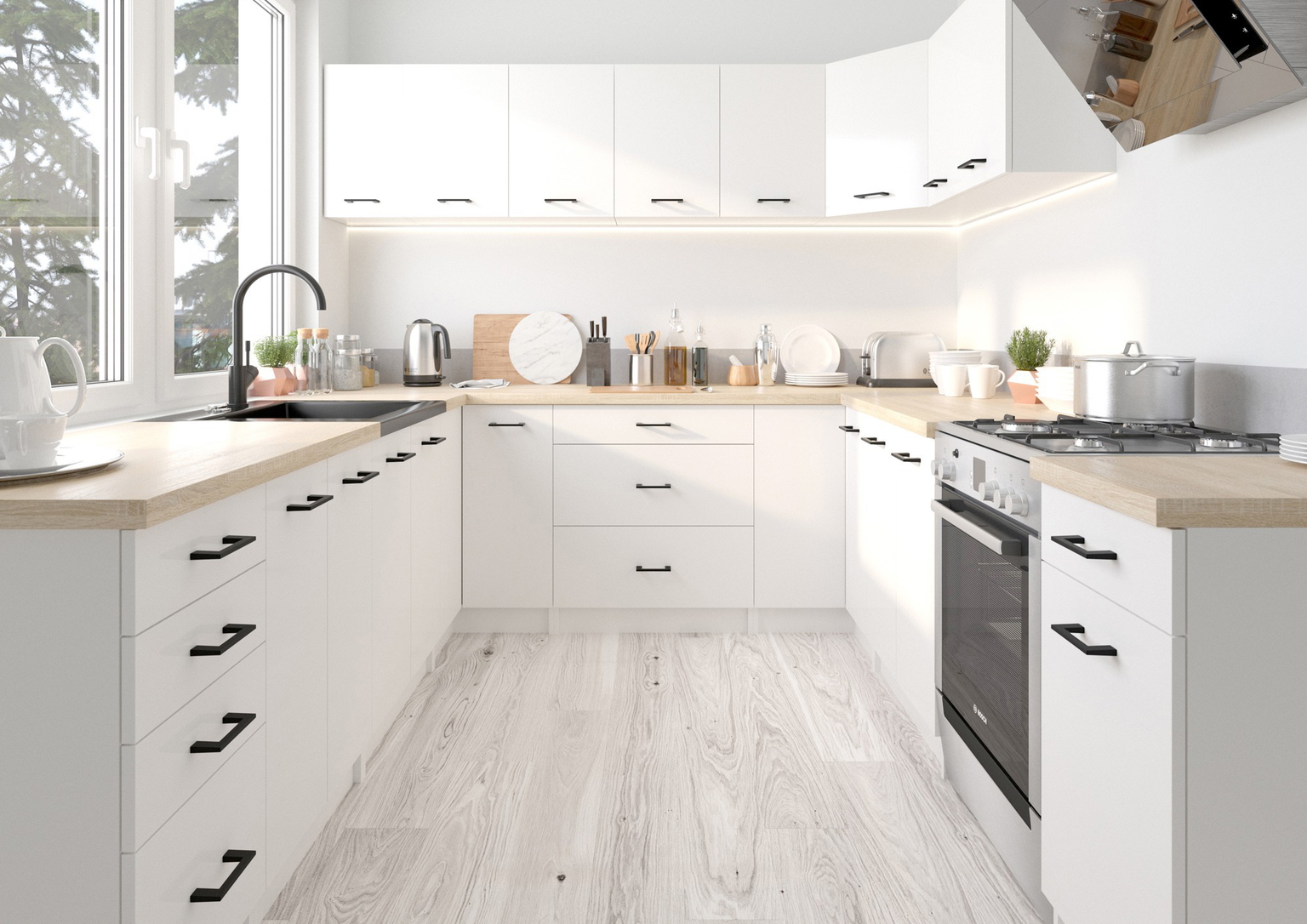 Virtuvės baldų komplektas OLIVIA H720, 300 cm, balta/betono - 6