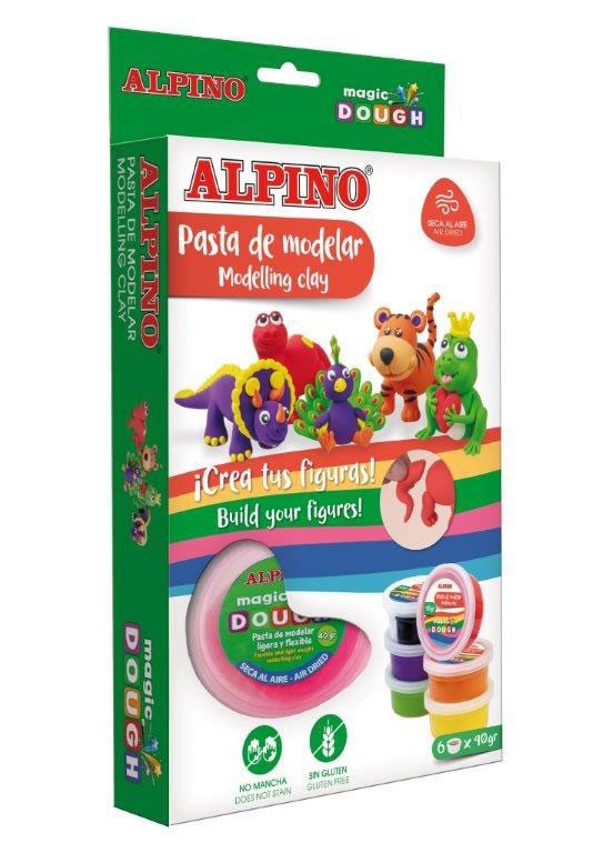 Modelinas ALPINO Magic Dough FUNNY ANIMALS,  6 spalvos po 40 g