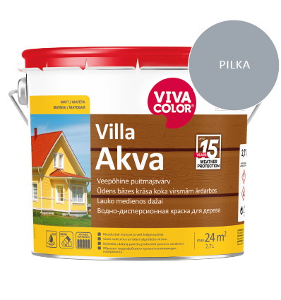 Medinių fasadų dažai VIVACOLOR VILLA AKVA, šviesiai pilkos RAL7040 sp., 2,7 l-0