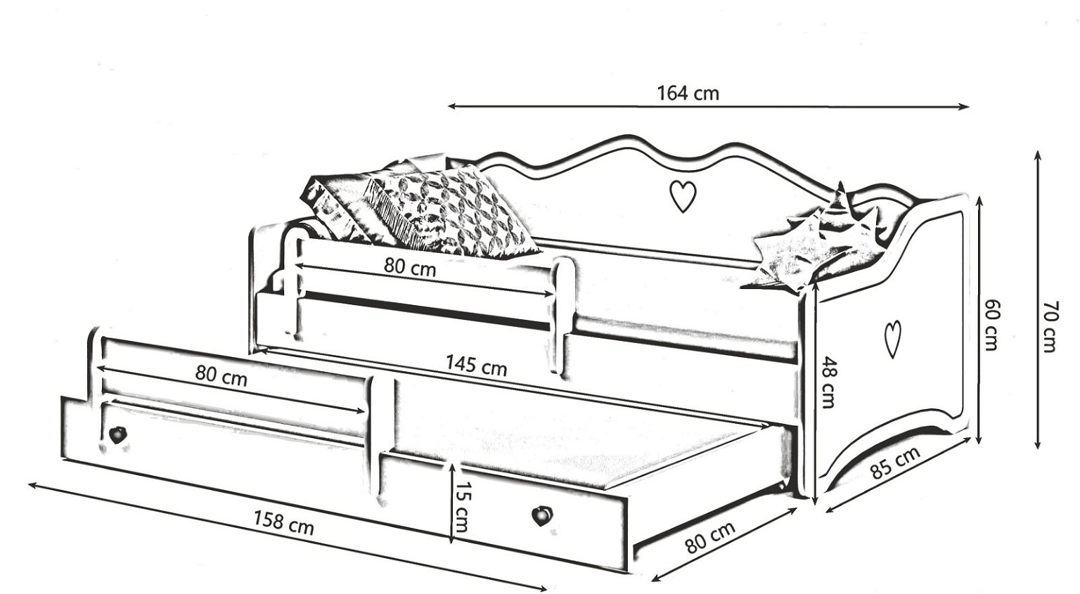 Vaikiška lova EMMA Grey, 160x80 cm, balta - 3