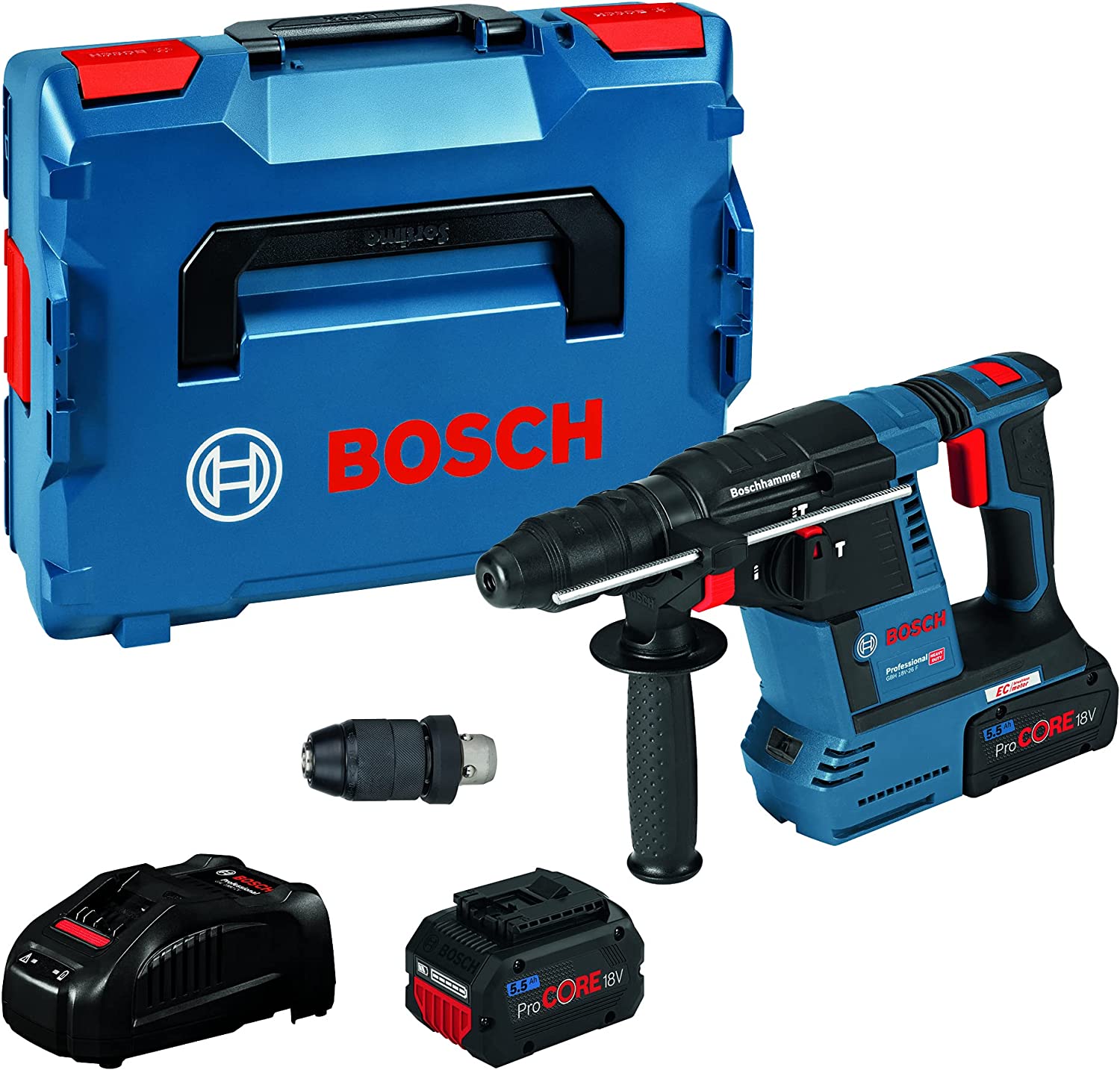 Akumuliatorinis perforatorius BOSCH PRO GBH 18V-26 F, 18 V (2x5.5Ah, L-BOXX, dulkių rink.)-0