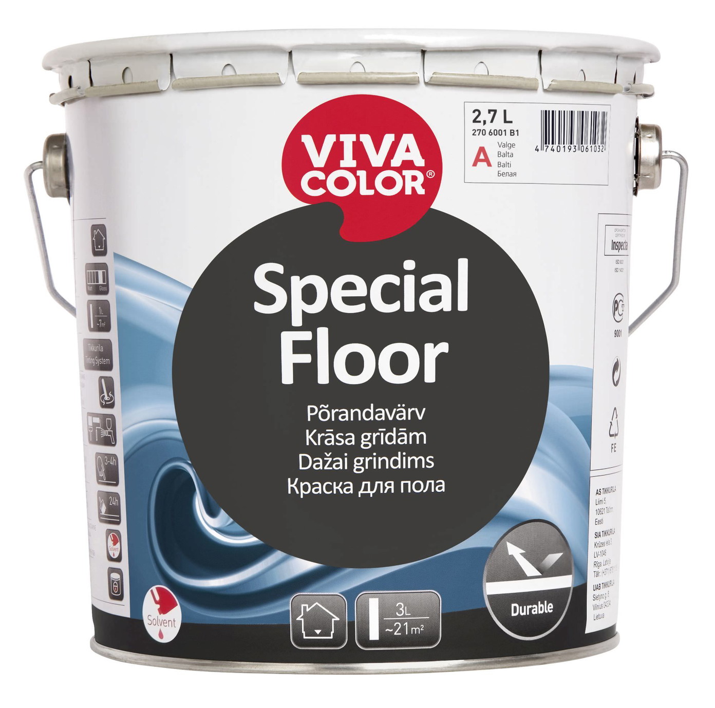 Grindų emaliniai dažai VIVACOLOR SPECIAL FLOOR, A bazė, 2,7 l-0