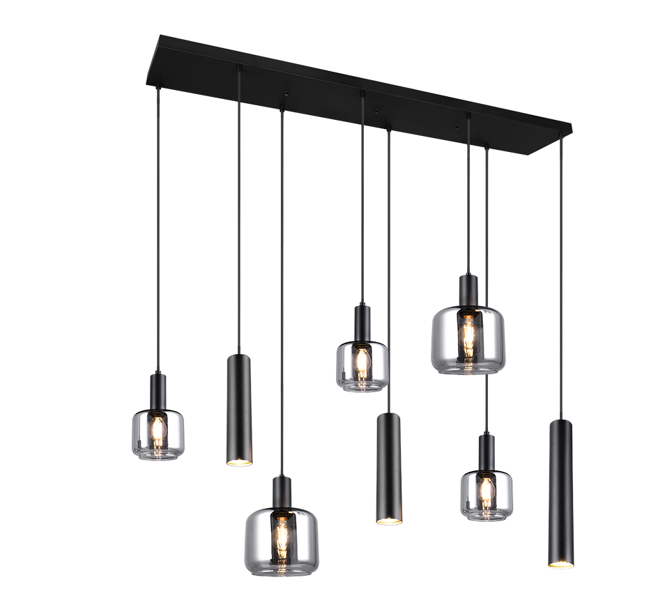 Pakabinamas šviestuvas TRIO MATARO, 2xE27, 3xE14, 3xGU10, metalinis juodos sp 118x34x150cm-0