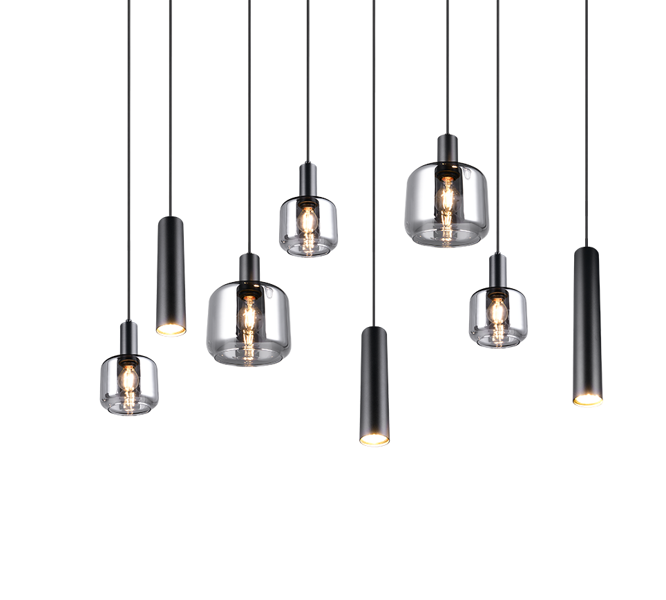 Pakabinamas šviestuvas TRIO MATARO, 2xE27, 3xE14, 3xGU10, metalinis juodos sp 118x34x150cm - 3