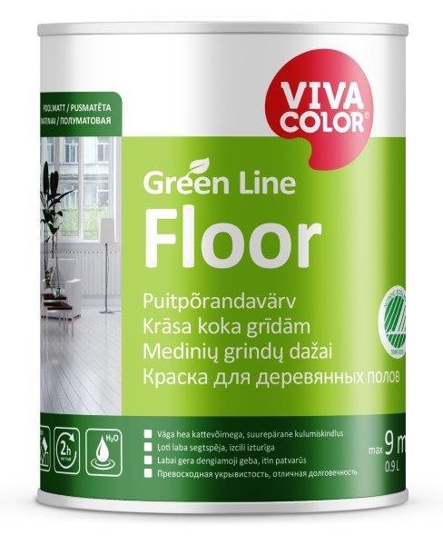 Grindų dažai VIVACOLOR GREEN LINE FLOOR, pusiau matiniai, baltos sp., 900 ml