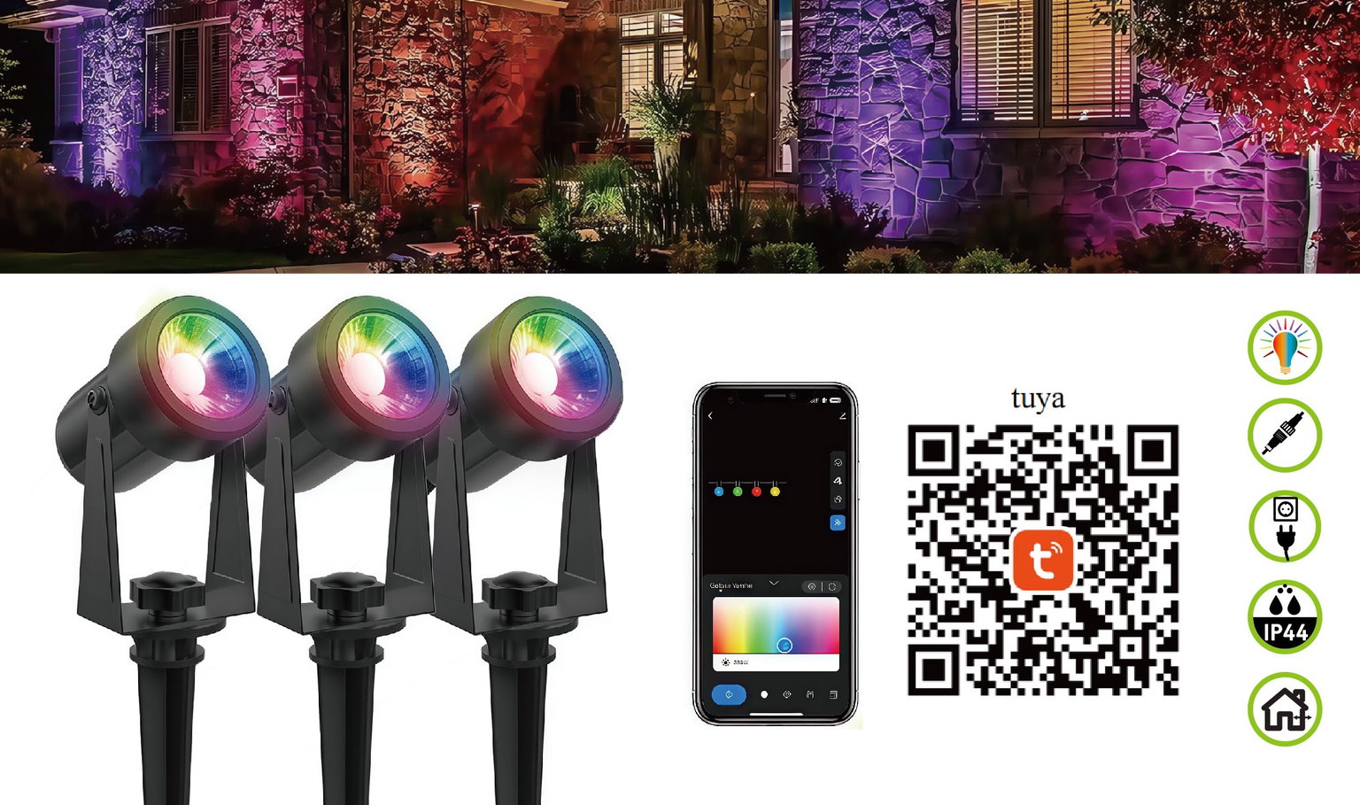 Įsmeigiamas LED lauko šviestuvas, RGB, IP44, RGB keičia spalvas, 150lm, 6,3+5m, sujungiamas, 3 vnt.-1