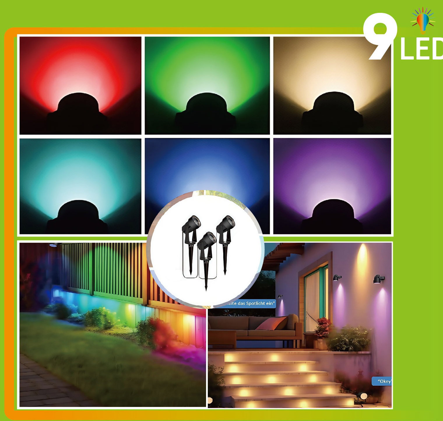 Įsmeigiamas LED lauko šviestuvas, RGB, IP44, RGB keičia spalvas, 150lm, 6,3+5m, sujungiamas, 3 vnt. - 3