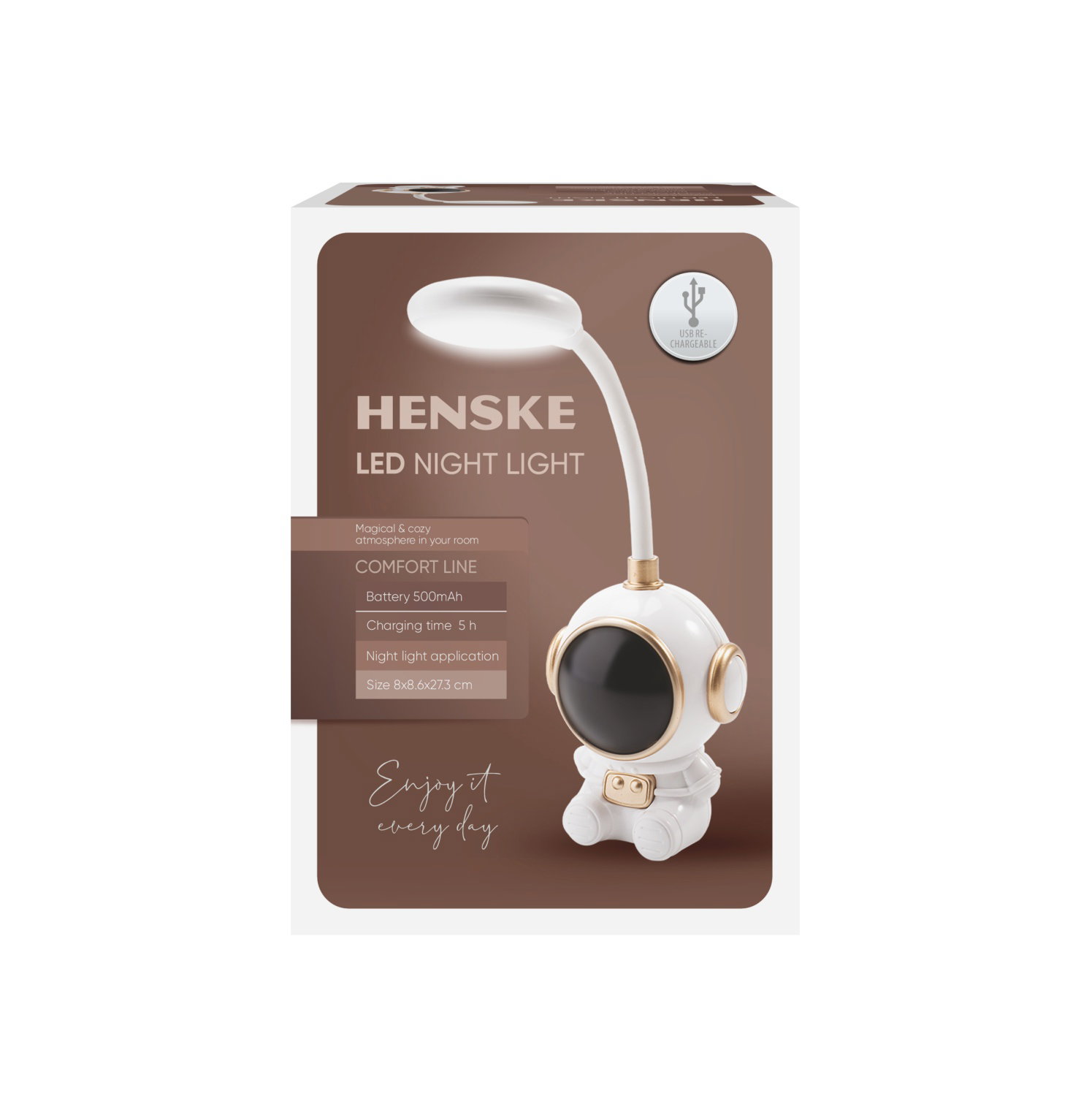 Naktinis LED šviestuvas HENSKE ASTRONAUTAS, įkraunamas, USB, dimeriuojamas, 27,3x8,6x8cm-1