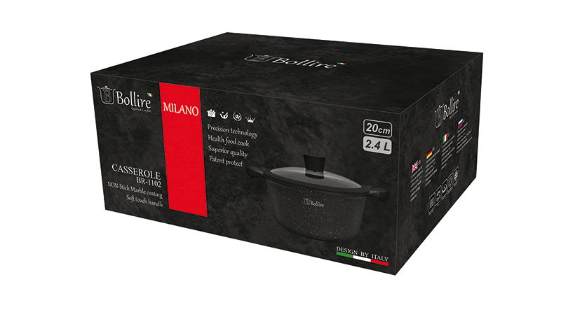 Lieto aliuminio puodas su dangčiu BOLLIRE MILANO, marmurine danga, Ø 20 cm, 2,4 L-1
