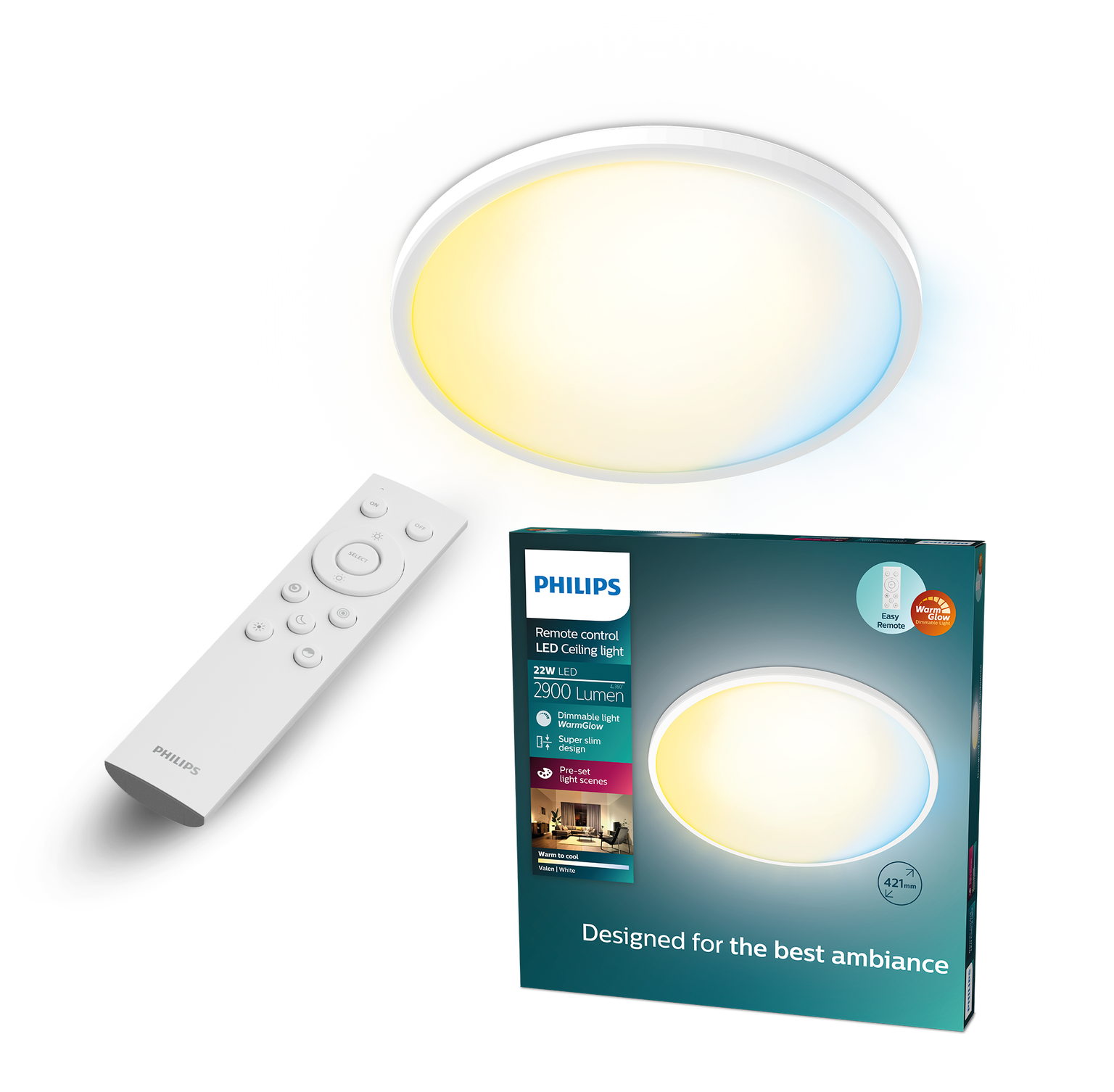Plafoninis LED šviestuvas PHILIPS VALEN 22W 2200-6500K 2900lm baltas Ø42,1x2,4cm su pultu-0