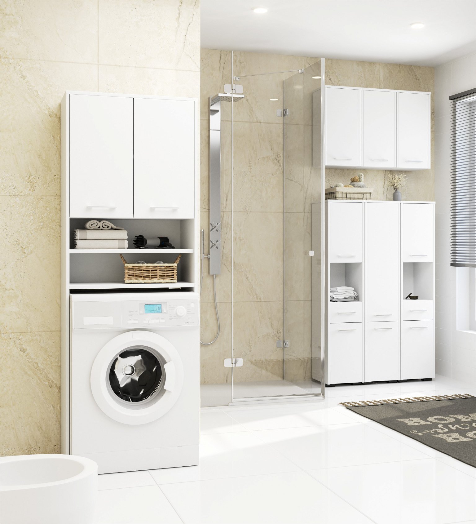 Pastatoma vonios spintelė virš skalbimo mašinos FIN 2D, 60 cm, balta - 5
