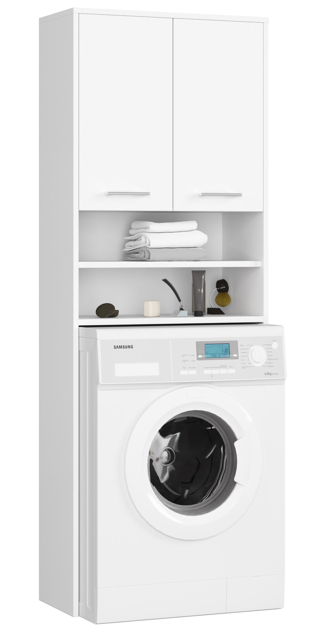 Pastatoma vonios spintelė virš skalbimo mašinos FIN 2D, 60 cm, balta