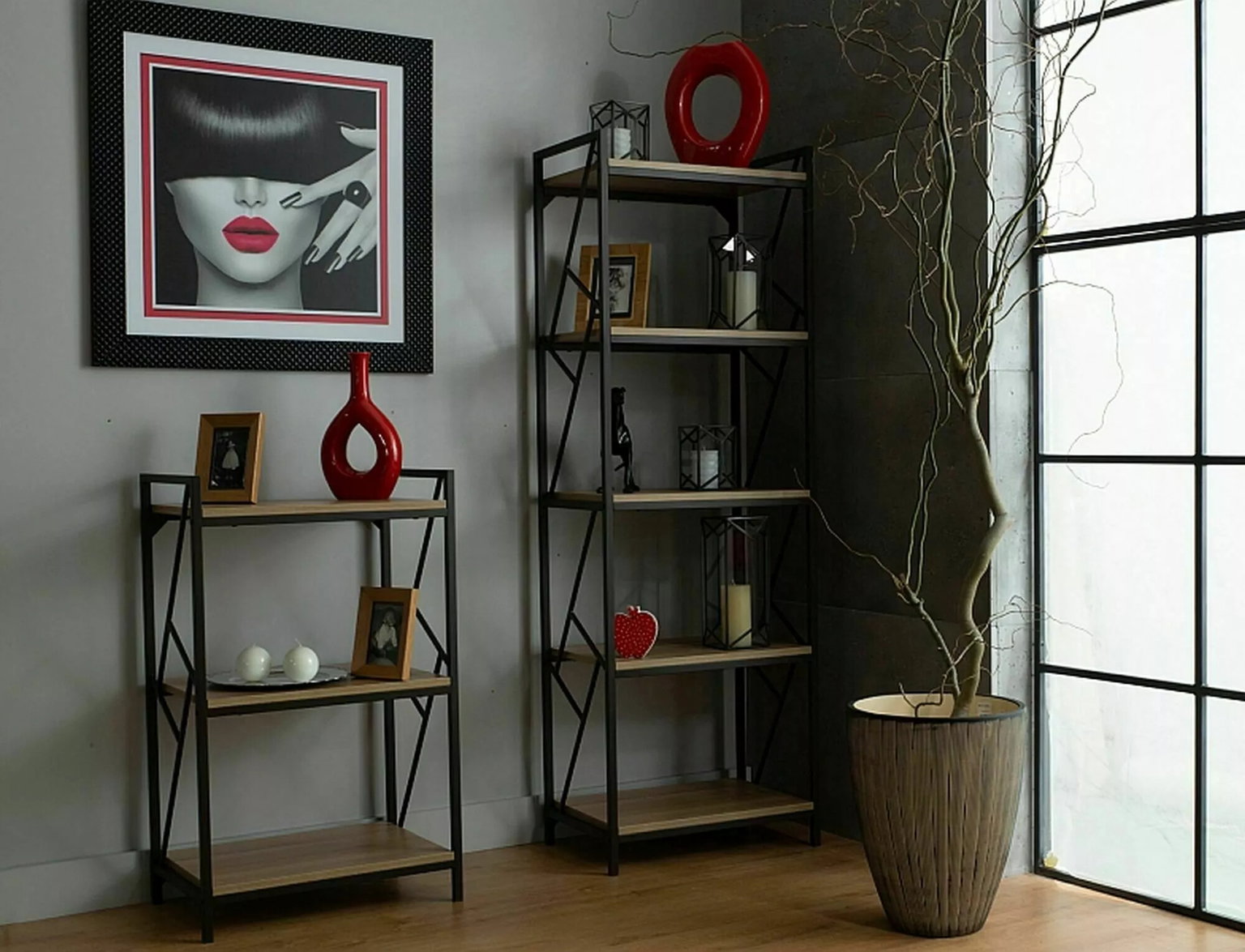 Pastatoma lentyna TABLO R5, 60 cm, ąžuolo/juoda - 4