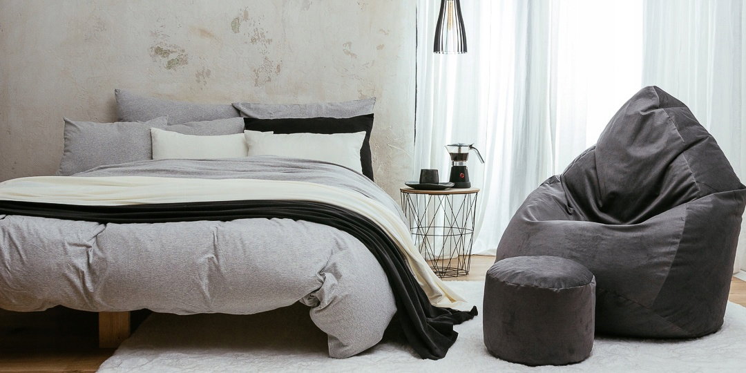 Sėdmaišis su pufu Mega Premium Terra Velour XL, 90x120 cm, grafito - 3